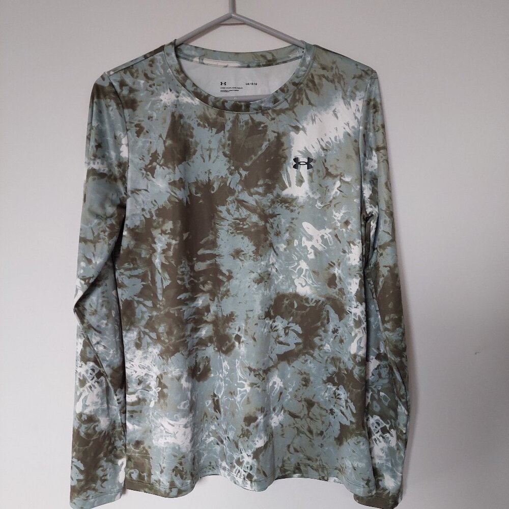 Under Armour UA Women's Sz L Velocity Printed Long Sleeve Top Green & white